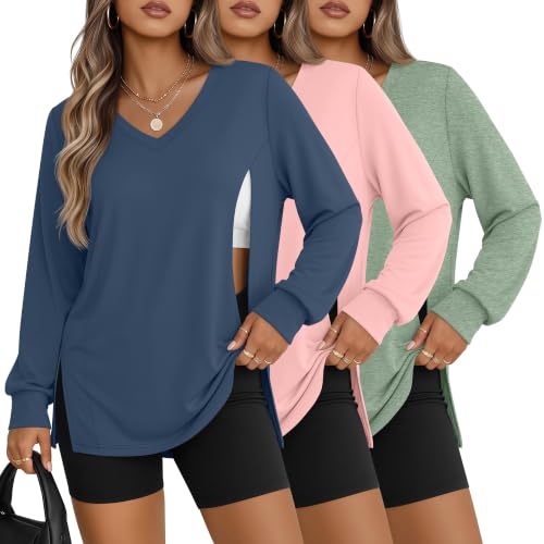 3 Pack Women's Nursing Breastfeeding Long Sleeve Shirts - color: Haze Blue, Pink, Light Green, size: Medium