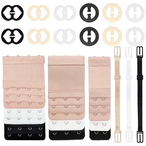 REDANHA 24PCS Adjustable Anti-Slip Bra Strap Clips for Back, Bra Strap Holders, Elastic Bra Extender 2 Hook, 3 Hook, 4 Hook - color: Black, White, Beige