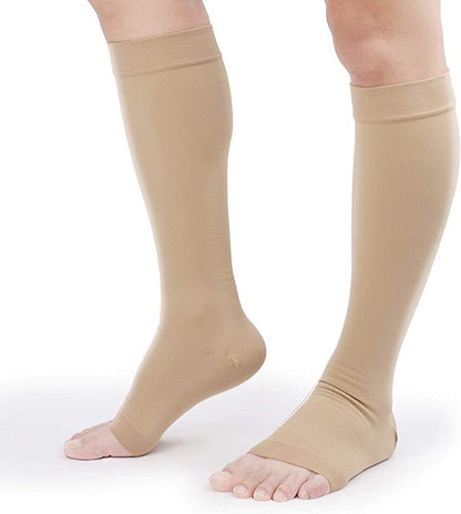 TOFLY 20-30mmHg Open Toe Compression Socks for Women & Men - color: 20-30mmhg Open-toe Beige, size: Large