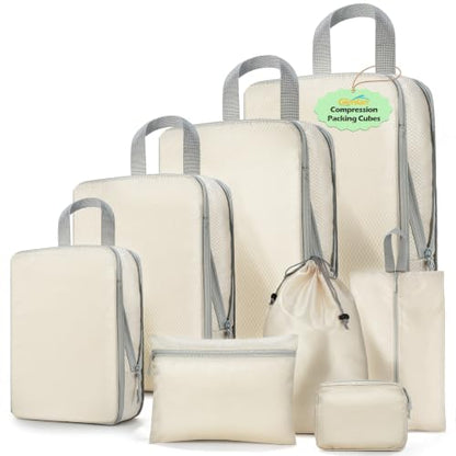 8-Set Compression Packing Cubes for Travel - color: Cream