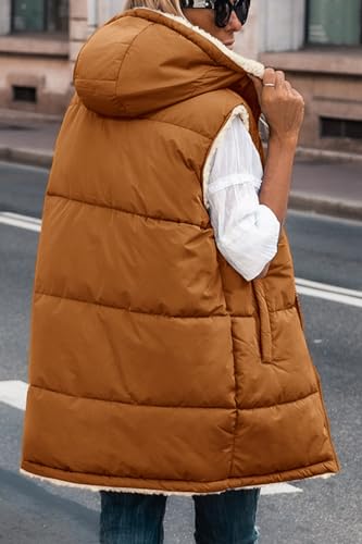 PRETTYGARDEN Women's Winter Reversible Fleece Long Vests - color: Brown, size: XX-Large