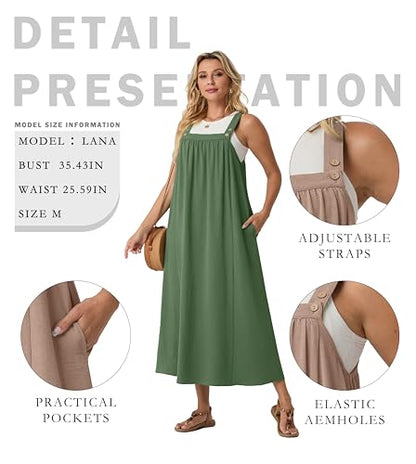 Lepunuo Overall Dress for Women Summer Adjustable Casual Cover Up - color: A - Army Green, size: Medium