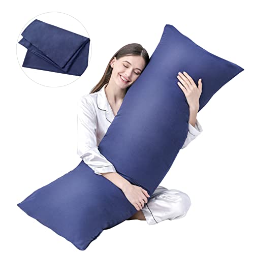 DOWNCOOL Luxury Full Body Pillow Insert with Fiber Cover - Ultra Soft Body Pillow for Sleeping - Breathable Long Bed Pillow Insert, 20"x54"(Blue, with Cover) - color: Blue, size: With Cover