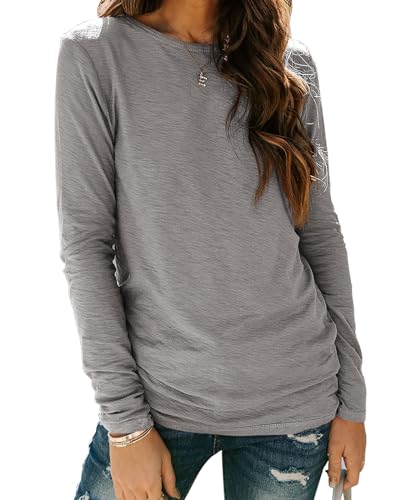 Sherosa Womens T-Shirts Long Sleeve Crew Neck Shirts Basic Tee Tops Blouse - color: A Grey, size: X-Large