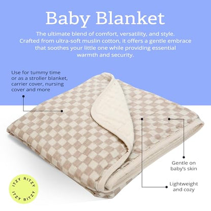Itzy Ritzy Baby Blanket, Soft Cotton Muslin Multi-Use Blanket, Checkerboard - color: Checkerboard