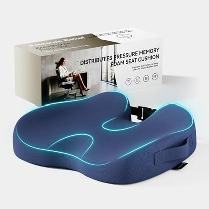 Memory Foam Seat Cushion for Tailbone Pain Relief, Sciatica, Office - color: Blue
