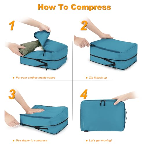 Lumesner 8 Set Compression Packing Cubes, Travel Suitcase Organizers - color: Blue