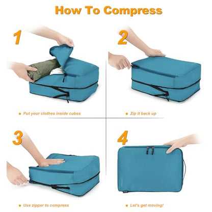 Lumesner 8 Set Compression Packing Cubes, Travel Suitcase Organizers - color: Blue