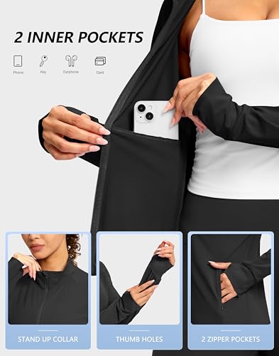 G Gradual Women's Sun Protection Lightweight Athletic Jacket Zip Up Jacket - color: Black, size: Large