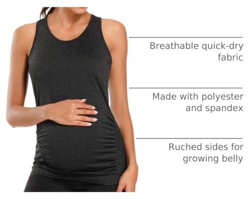 Ecavus Women's Maternity Tank Tops Racerback Ruched Workout Top - color: 01-black, size: Small