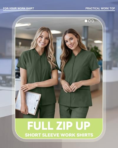 Oakgarden Womens Scrub Top Short Sleeve Nurse Shirts - color: Army Green, size: Medium