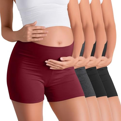 4 Pack Maternity Shorts - color: Burgundy, Mixed Black, Black, Black, size: Small