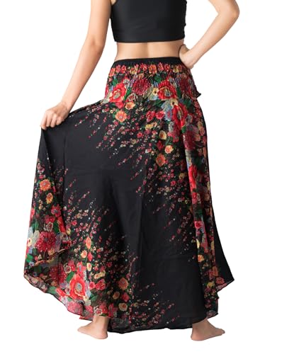 Long Skirts for Women Maxi Boho Skirt - color: Black Flowers, size: One Size
