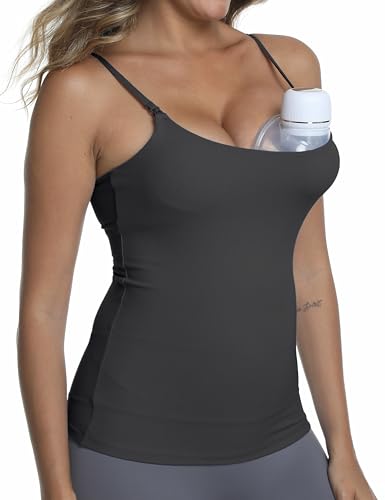 Nursing Tank Top Breastfeeding U Neck Maternity Tops - color: Grey, size: X-Large