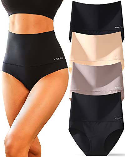 FINETOO Light Tummy Control Underwear Women High Waisted Briefs Plus Size Shapewear Under Dress Ladies Panties S-XXXL - color: Black+black+nude+khaki, size: X-Large