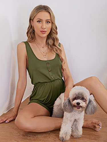 Verdusa Women's Maternity Romper Lightweight Button Jumpsuit Shorts - color: Army Green, size: Small