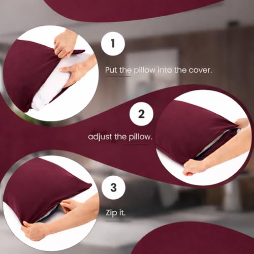 EVOLIVE Body Pillow Cover 21"x54", Microfiber, Hidden Zipper (Wine) - color: Wine