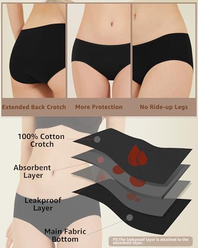 POPKOK Period Underwear Womens Cotton Hipster Postpartum Panties 3 Pack - color: Black, size: Small