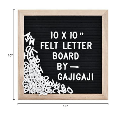 Felt Letter Board, 10 x 10 inch Wooden Frame, Black - color: Black