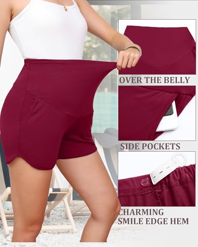 3 Pack Women's Maternity Shorts - color: Wine Red, Navy Blue, Black, size: XX-Large