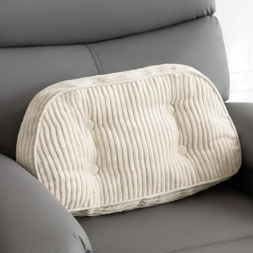 HIGOGOGO Lumbar Support Pillow for Recliner Chair/Accent Chair/Couch/Office Chair, Tufted Corduroy Back Support Cushion for Elderly, Recliner Cushions for Back Rest, Pain Relief, Reading, Beige - color: Beige, size: Large