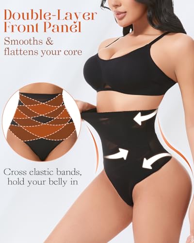 Tummy Control Thong Shapewear Underwear for Women Seamless Body Shaper Girdle Compression Panties - color: A2# Black, size: Medium