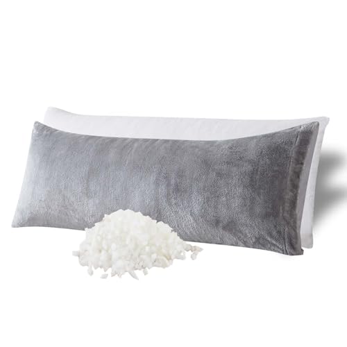 WhatsBedding Memory Foam Body Pillow with Cover, Long Bed Pillow for Adults - color: White Pillow+ Sherpa Grey Pillowcase