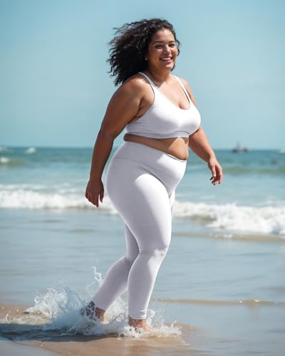 Plus Size Leggings for Women - High Waisted Black Tummy Control Super Soft - color: A-2#white, size: 3X-Large