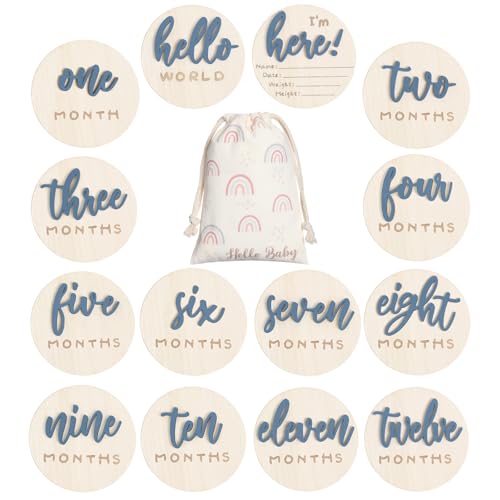 Baby Monthly Milestone Announcement Signs Wood,Slate Blue,Letter - color: Slate Blue, style: Letter