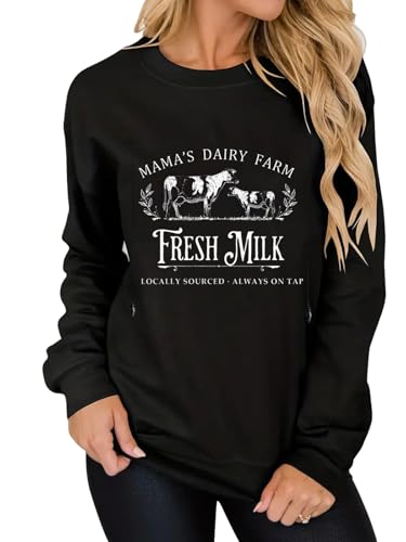 Women Hidden Zipper Nursing Sweatshirts Farm Fresh Mama's Milk Pullover Top - color: Black, size: Medium
