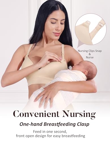 AIRCUTE Nursing Bras for Breastfeeding Seamless Postpartum Bra Soft Pregnancy Bra Wireless Maternity Bralette - color: Beige, size: Medium