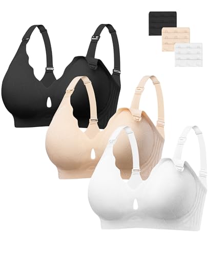 HBselect Nursing Bras for Breastfeeding 3 Pack Women Maternity Jelly Bras - color: 3pack(black/Nude/White), size: Small