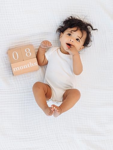 Pearhead Wooden Baby Age Milestone Blocks, Weeks Months Years - color: Wooden Age Blocks