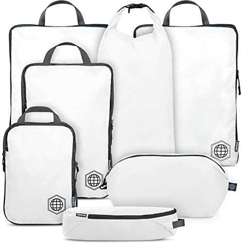 TRIPPED Travel Gear Large Compression Packing Cubes 7-Piece Set for Travel - color: White/Grey
