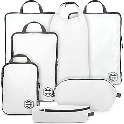 TRIPPED Travel Gear Large Compression Packing Cubes 7-Piece Set for Travel - color: White/Grey