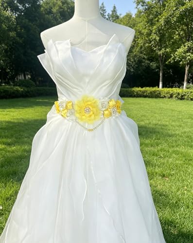 Handmade Baby Shower Sash Pearls Maternity Sash Flower Belt - color: Yellow