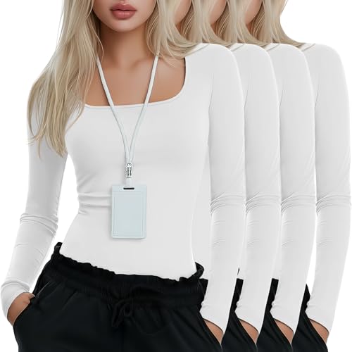 Xaatren 4 Pack Women's Underscrub Shirts Long Sleeve Tops - color: White, White, White, White, size: Small