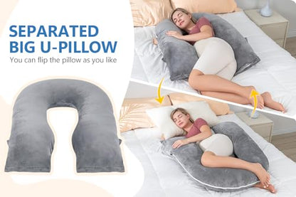 INSEN Pregnancy Pillows, Detachable Body Pillow for Sleeping, Multi-Use Pregnancy Pillows for Pregnant Women, Grey - color: Grey