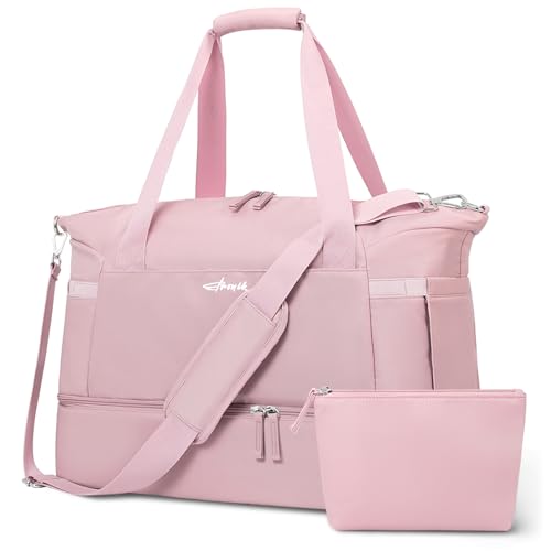 Gym Bag for Women, 45L Carry On Travel Duffel Bag with Shoes Compartment - color: Pink, size: Large