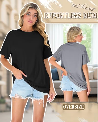 3 Pack Women's Oversized Nursing Tops - color: Army Green, Gray, Black, size: Large