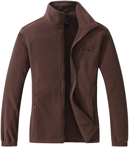 GIMECEN Women's Full Zip Soft Polar Fleece Jacket Outdoor Recreation Coat - color: Coffee, size: Large