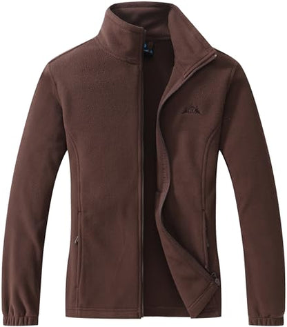 GIMECEN Women's Full Zip Soft Polar Fleece Jacket Outdoor Recreation Coat - color: Coffee, size: Large