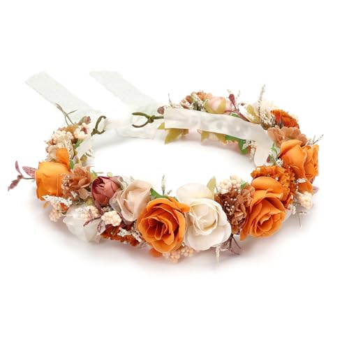 Burnt Orange Fall Autumn Flower Crown for Women Maternity Prop - color: Burnt Orange-Adult