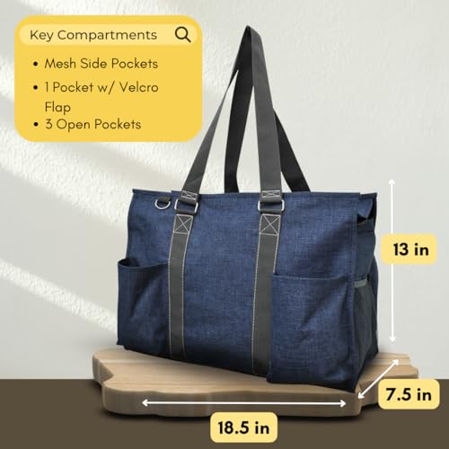 NGIL Work Tote Bag with Exterior Pockets - color: Ngil Zip-softball-black