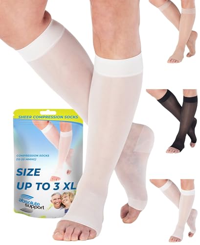 ABSOLUTE SUPPORT Women Knee High Compression Socks 15-20mmHg, White, Small - color: White, size: Small
