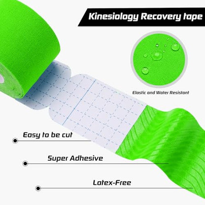 3 Pack Kinesiology Tape Precut, 60 Athletic Strips for Knee & Shoulder - color: Green