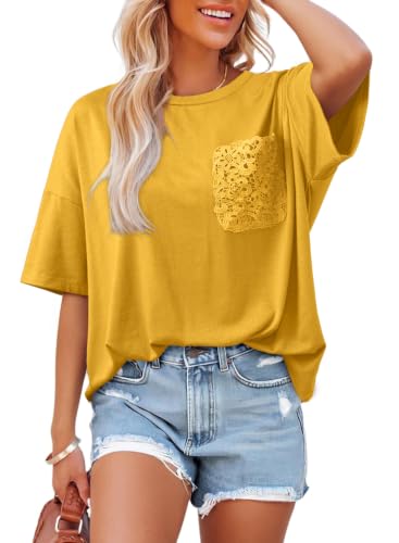 Dokotoo Womens Tops Summer 2026 Oversized T Shirts Lace Pockets - color: Beige, size: Small