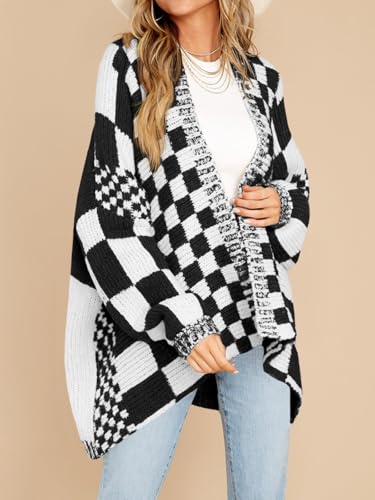 Saodimallsu Womens Checkered Cardigan Sweater - color: Black&white, size: Large