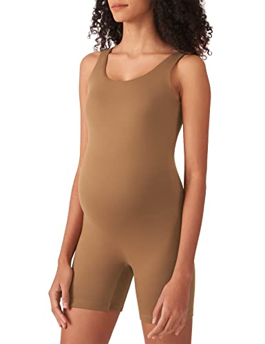 POSHDIVAH Maternity Romper Shorts Double Lined Jumpsuit - color: Brown, size: Small