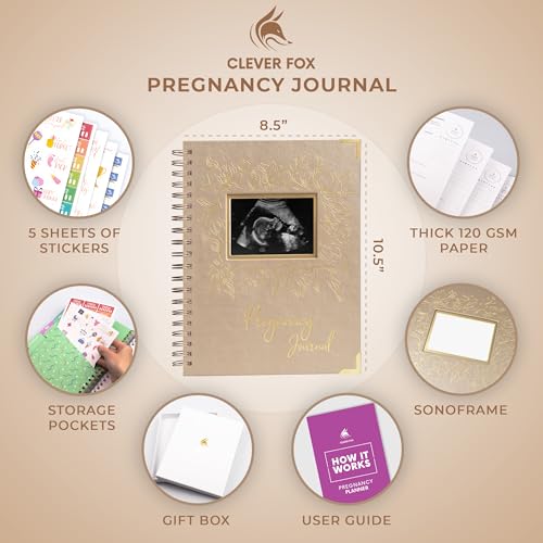 Clever Fox Pregnancy Journal, Expecting First Time Mom Planner Pearl - color: Pearl, size: 9" x 10.5" SonoFrame Edition